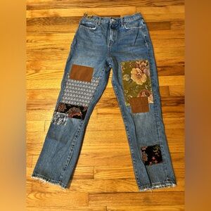 Free People Poppy Patchwork 90s Y2K Straight Leg Jeans Sz 28 Stillwater Indigo